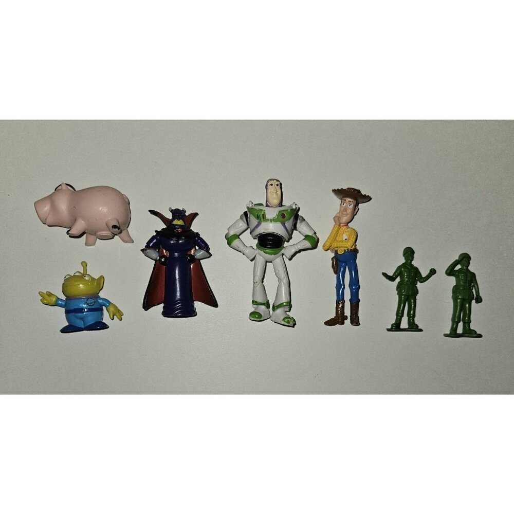 7 Toy Story Figures Lot Buzz Woody LGM Zurg Evil Dr Porkchop Hamm Army Men READ